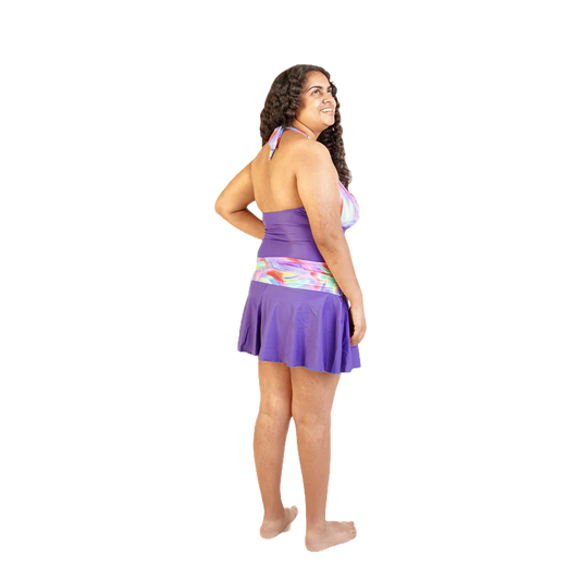 Női egyrészes fürdőruha szoknyával - indigó