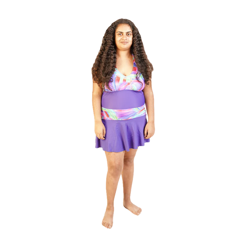 Női egyrészes fürdőruha szoknyával - indigó