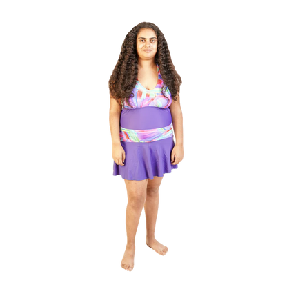 Női egyrészes fürdőruha szoknyával - indigó