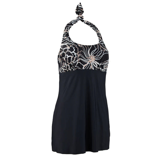 Ladies Swim Dress - Black Floral