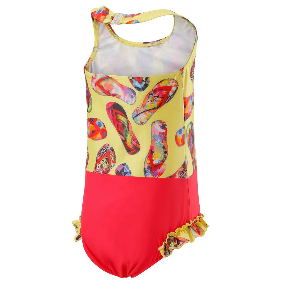 Lány pántos Eco fürdőruha flipflop mintás - arany