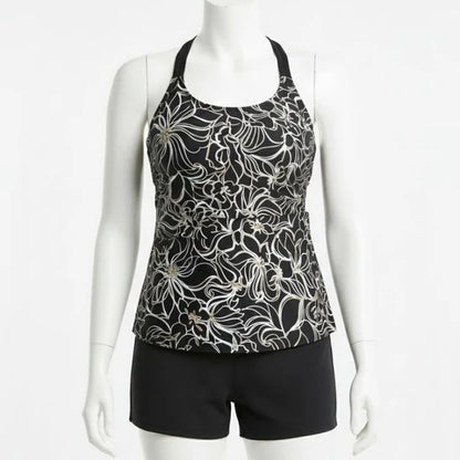 Női Tankini rövidnadrággal virágmintás - fekete