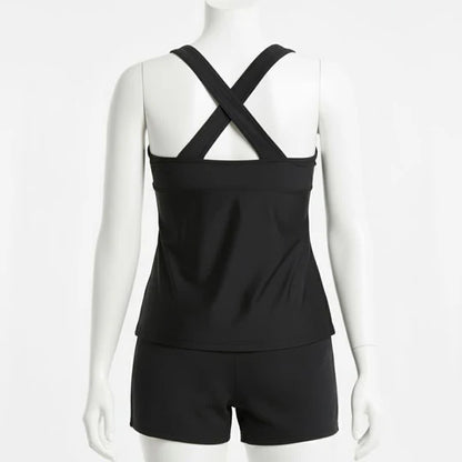 Női Tankini rövidnadrággal virágmintás - fekete