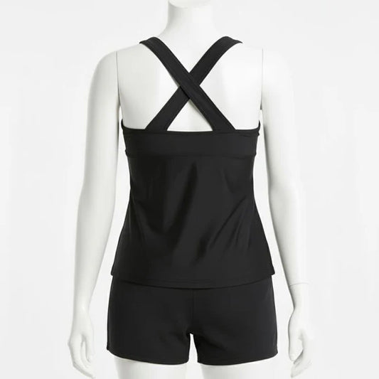 Női Tankini rövidnadrággal virágmintás - fekete